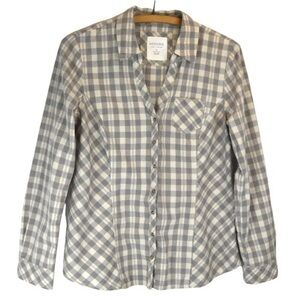 Sonoma Lightweight Cotton Snap Button Checkered Blouse V-Neck, Medium‎
